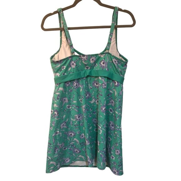 Land's End turquoise floral built in bra tank dress size 12 babydoll - Picture 2 of 4